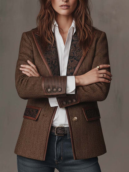 Vintage Blazer Dames – Visgraat Colbert Met Borduursel