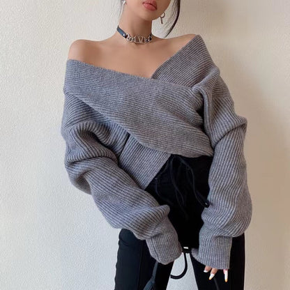 Off Shoulder Trui Dames – Gebreide Trui Met V-Hals