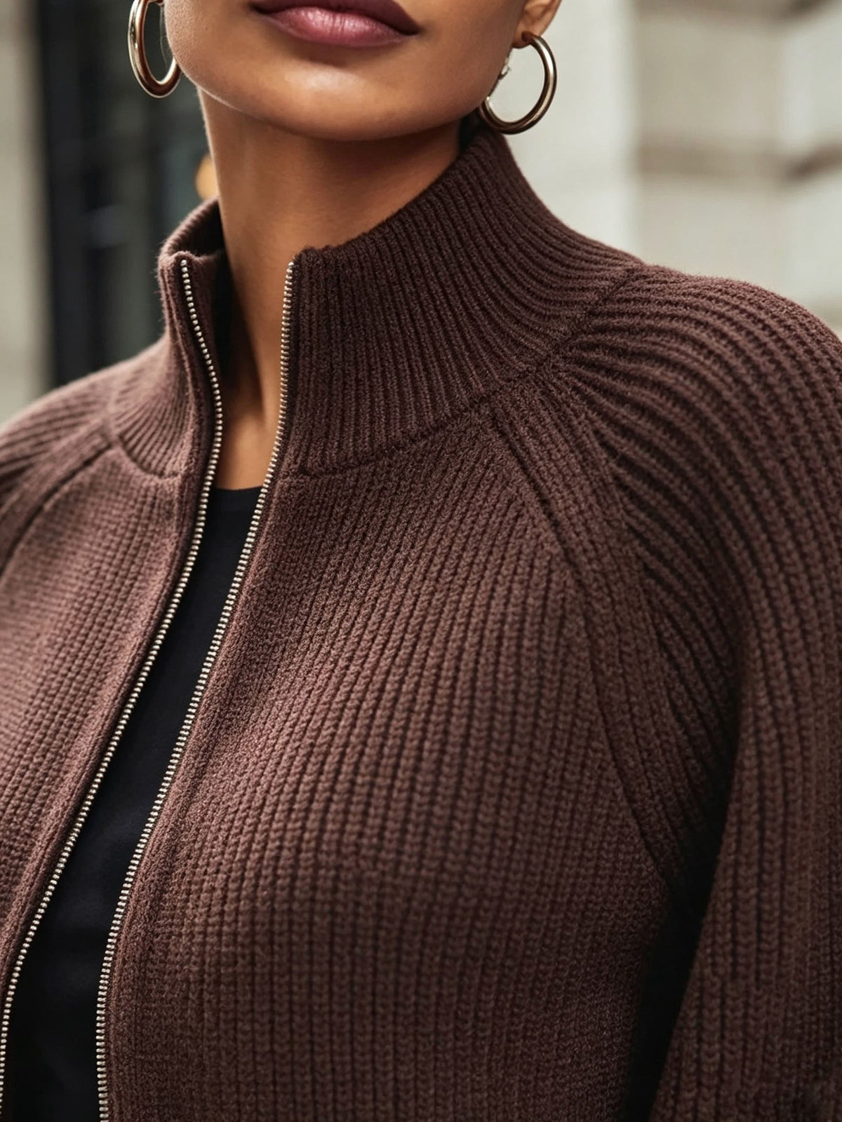 Vest Dames Met Pofmouwen – Cardigan Met Rits