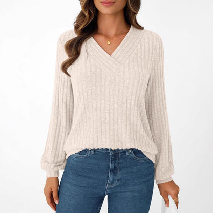 Ribgebreide Trui Dames – Sweater Met V-Hals
