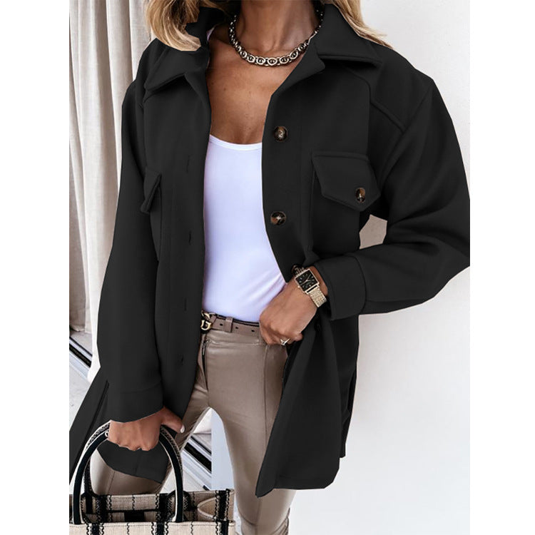 Wollen Overshirt Voor Dames Met Kraag En Borstzakken