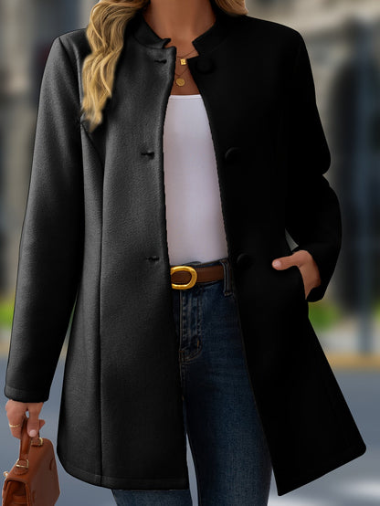 Halflange Wollook Jas Dames – Mantel Met Opstaande Kraag