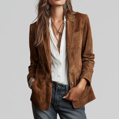Suède Look Blazer Dames – Vintage Colbert & Tussenjas