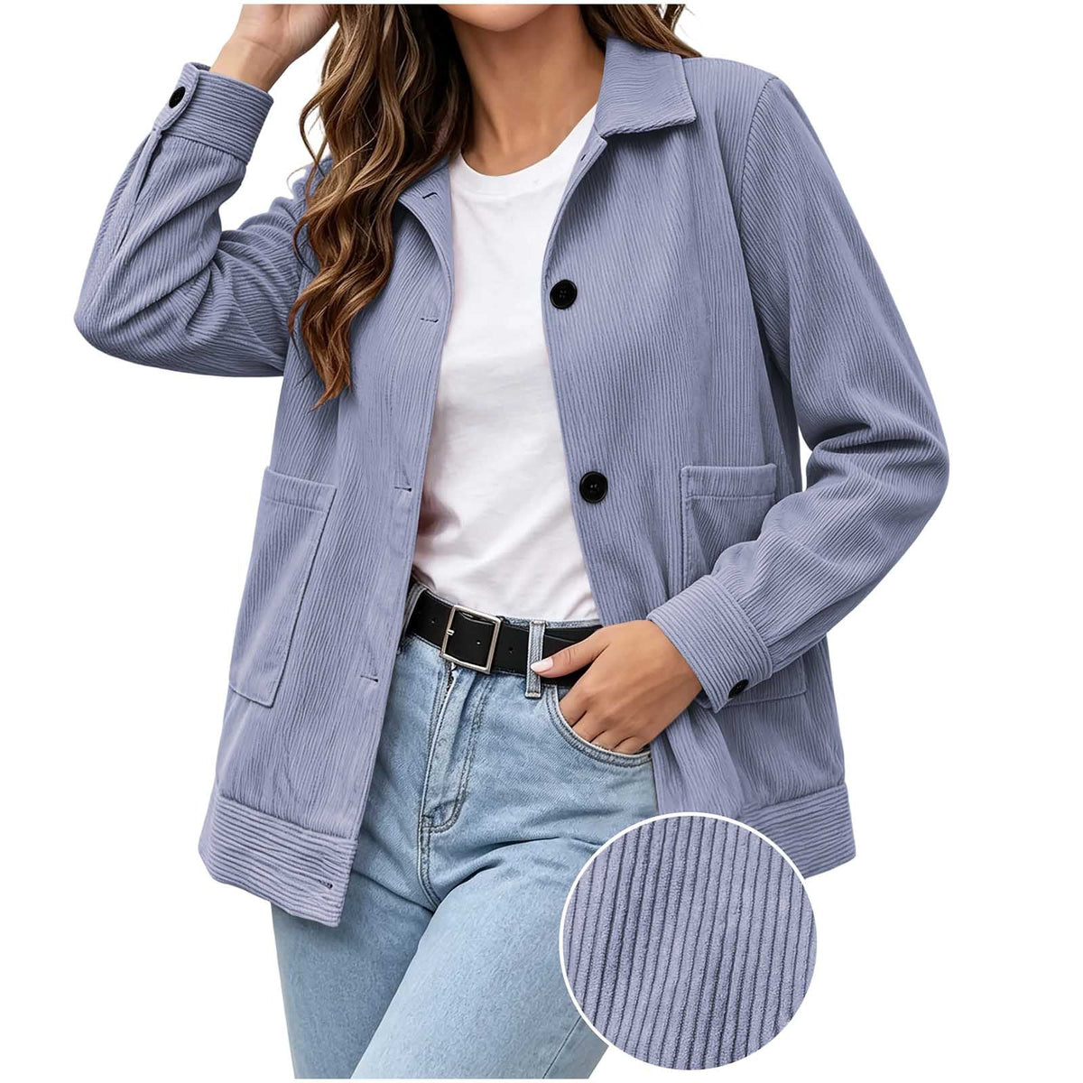 Casual Corduroy Jas Dames – Jasje Met Ribstructuur
