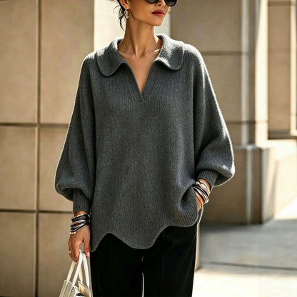 Oversized Trui Dames Met V-Hals – Sweater Met Ballonmouwen