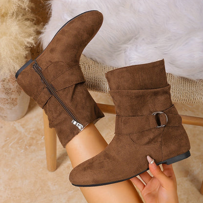 Enkellaarzen Dames – Boots Met Gesp En Plooien