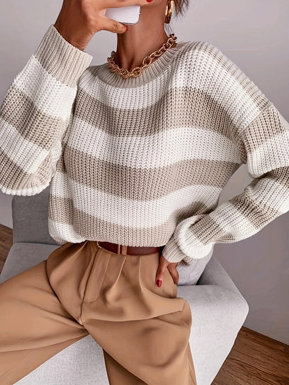 Gestreepte Gebreide Trui Dames – Oversized Trui & Wintertrui