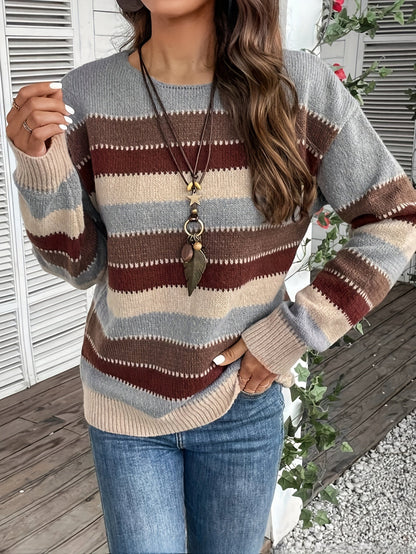 Gestreepte Trui Dames – Sweater Met Ronde Hals