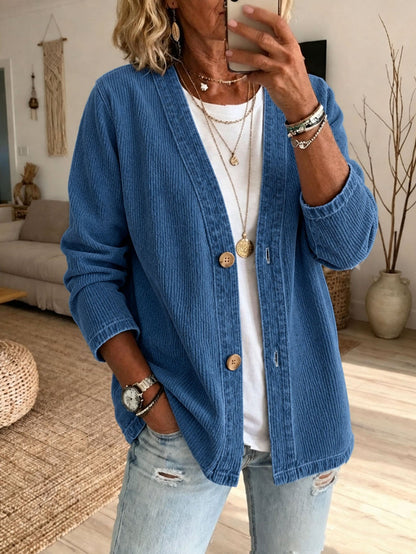 Corduroy Vest Dames – Cardigan Met V-Hals En Ribstructuur