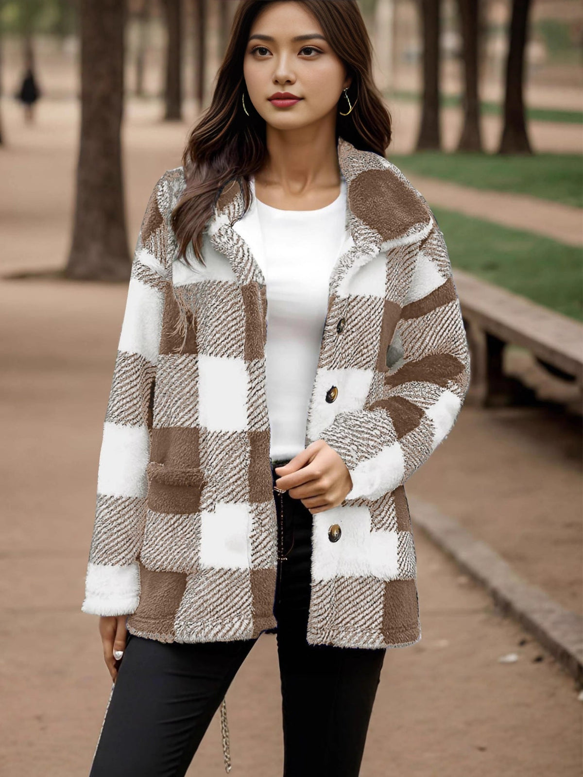 Geruite Teddy Jas Dames – Oversized Tussenjas