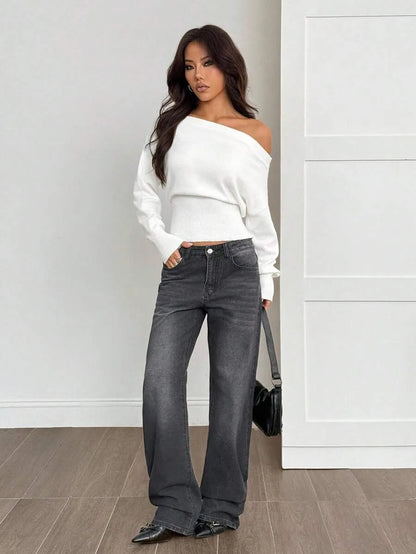 Oversized Dames Trui Met Asymmetrische Hals