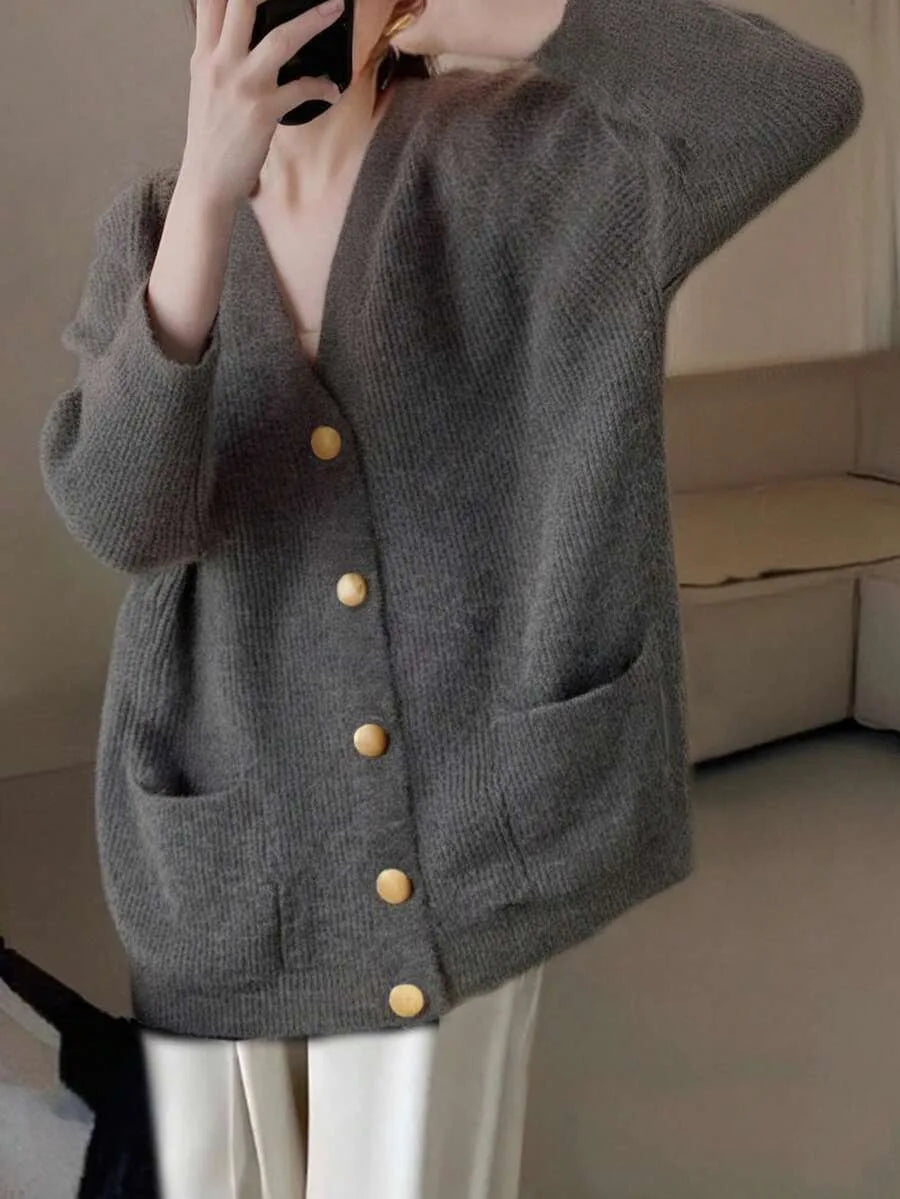 Oversized Vest Dames – Gebreide Cardigan Met V-Hals