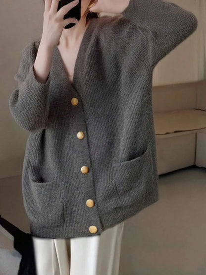 Oversized Vest Dames – Gebreide Cardigan Met V-Hals