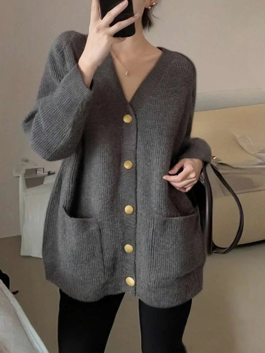 Oversized Vest Dames – Gebreide Cardigan Met V-Hals