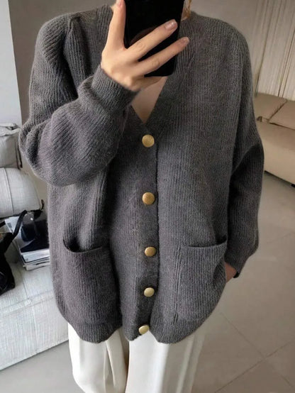 Oversized Vest Dames – Gebreide Cardigan Met V-Hals
