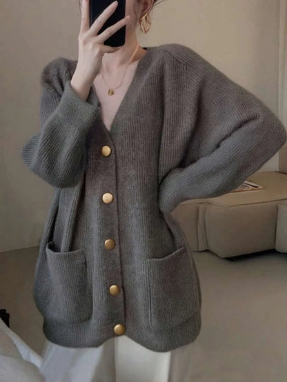 Oversized Vest Dames – Gebreide Cardigan Met V-Hals