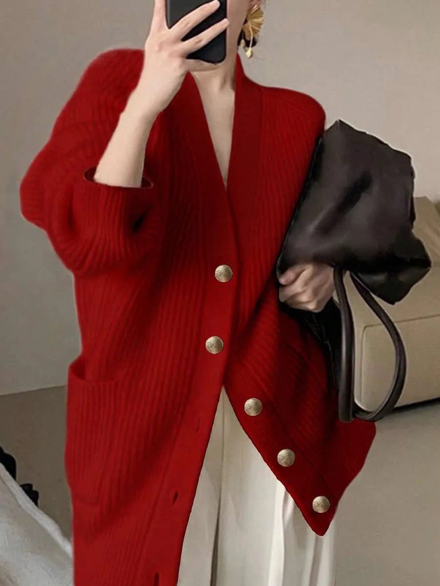 Oversized Vest Dames – Gebreide Cardigan Met V-Hals