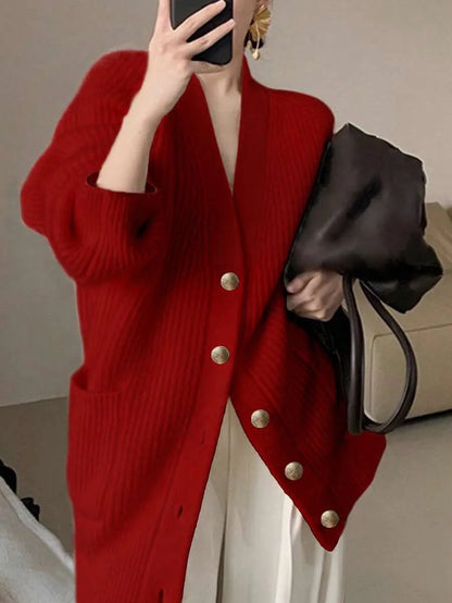 Oversized Vest Dames – Gebreide Cardigan Met V-Hals