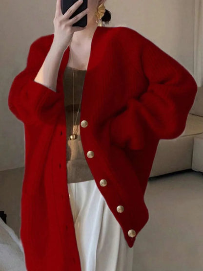 Oversized Vest Dames – Gebreide Cardigan Met V-Hals