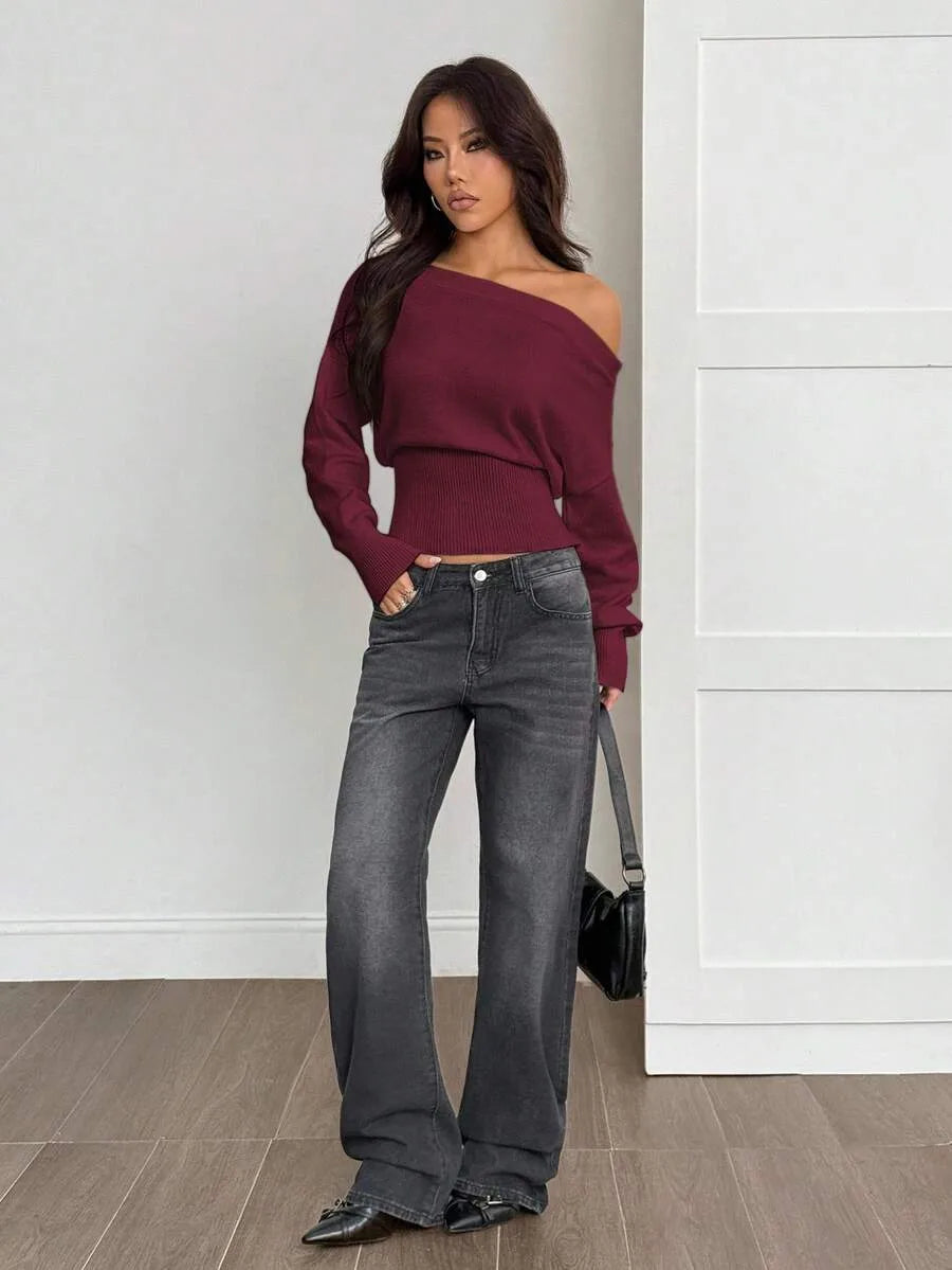 Oversized Dames Trui Met Asymmetrische Hals