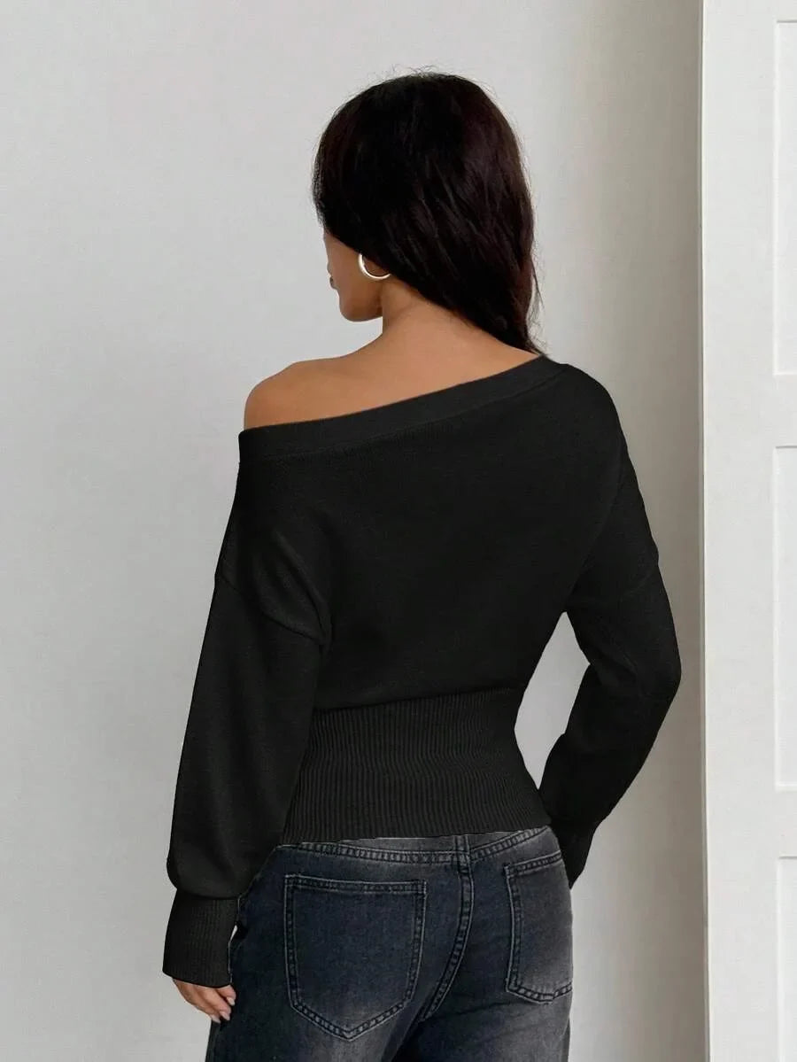 Oversized Dames Trui Met Asymmetrische Hals