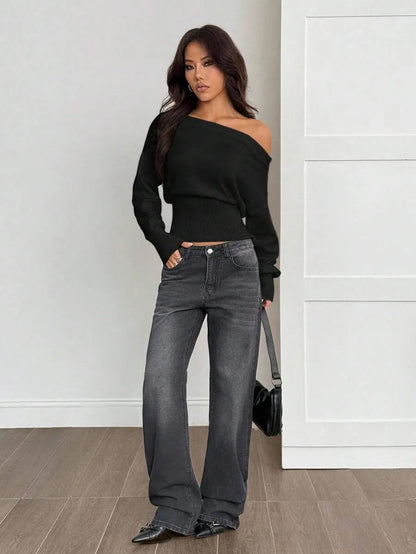 Oversized Dames Trui Met Asymmetrische Hals
