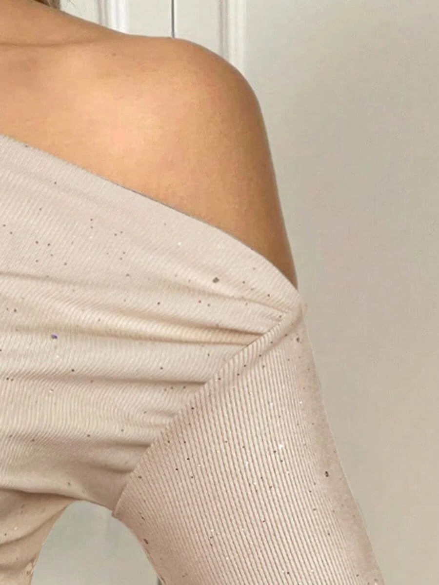 Glitter Jurk Dames One Shoulder – Feestelijke Mini Jurk Met Ruches