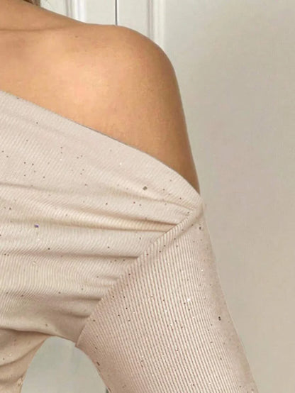 Glitter Jurk Dames One Shoulder – Feestelijke Mini Jurk Met Ruches