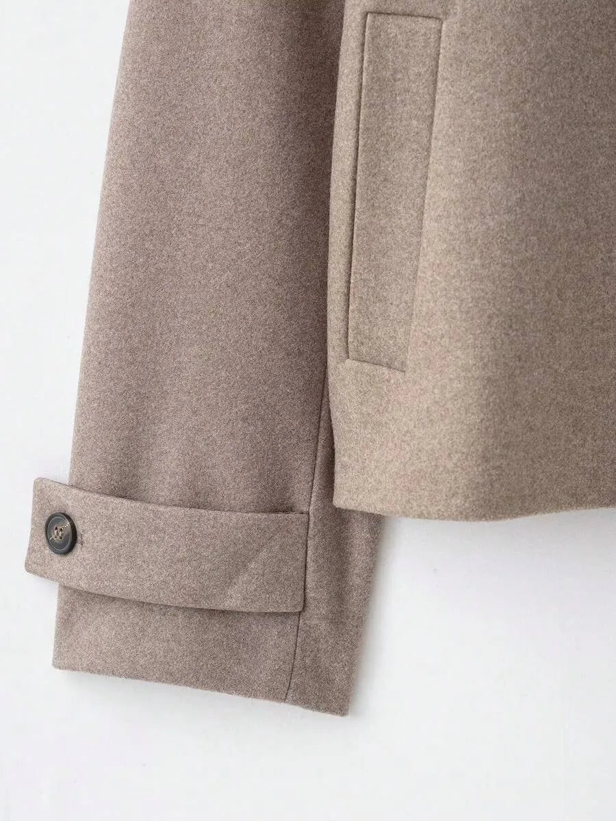 Korte Khaki Dames Jas Met Opstaande Kraag