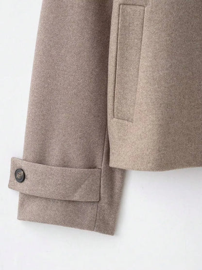 Korte Khaki Dames Jas Met Opstaande Kraag