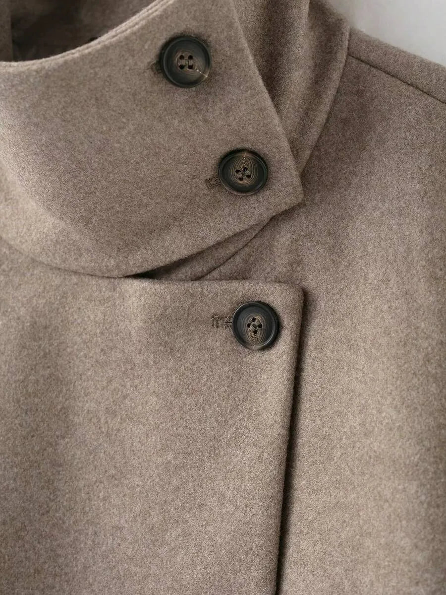Korte Khaki Dames Jas Met Opstaande Kraag