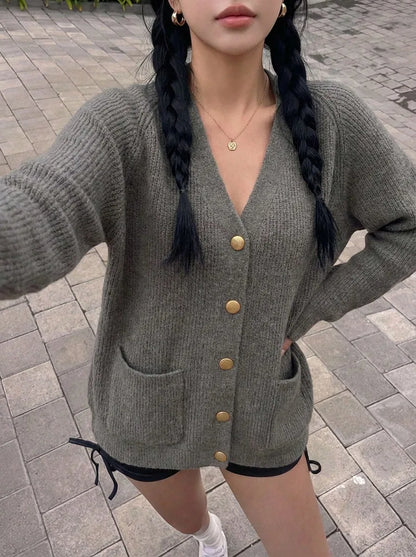 Oversized Vest Dames – Gebreide Cardigan Met V-Hals