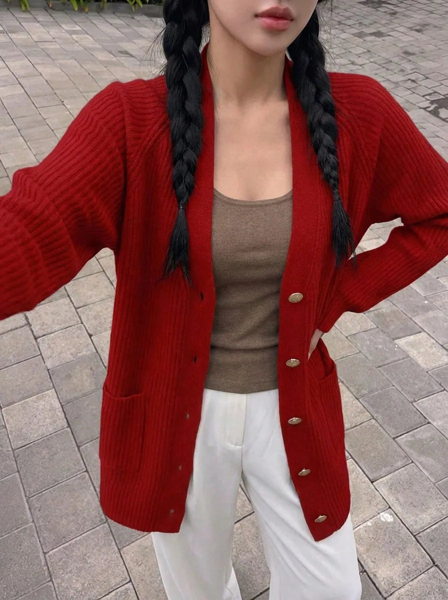 Oversized Vest Dames – Gebreide Cardigan Met V-Hals