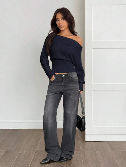 Oversized Dames Trui Met Asymmetrische Hals