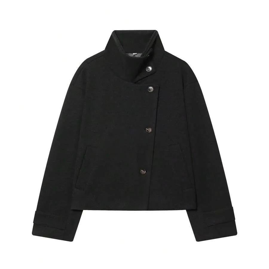 Korte Khaki Dames Jas Met Opstaande Kraag