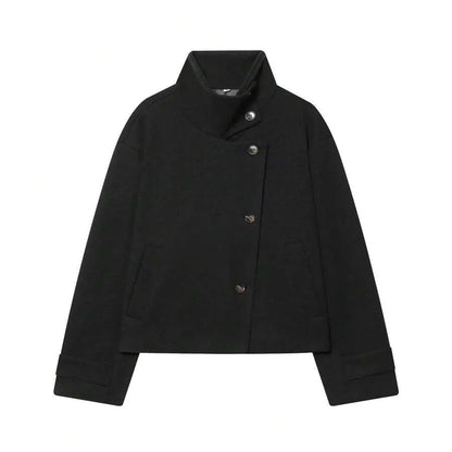 Korte Khaki Dames Jas Met Opstaande Kraag