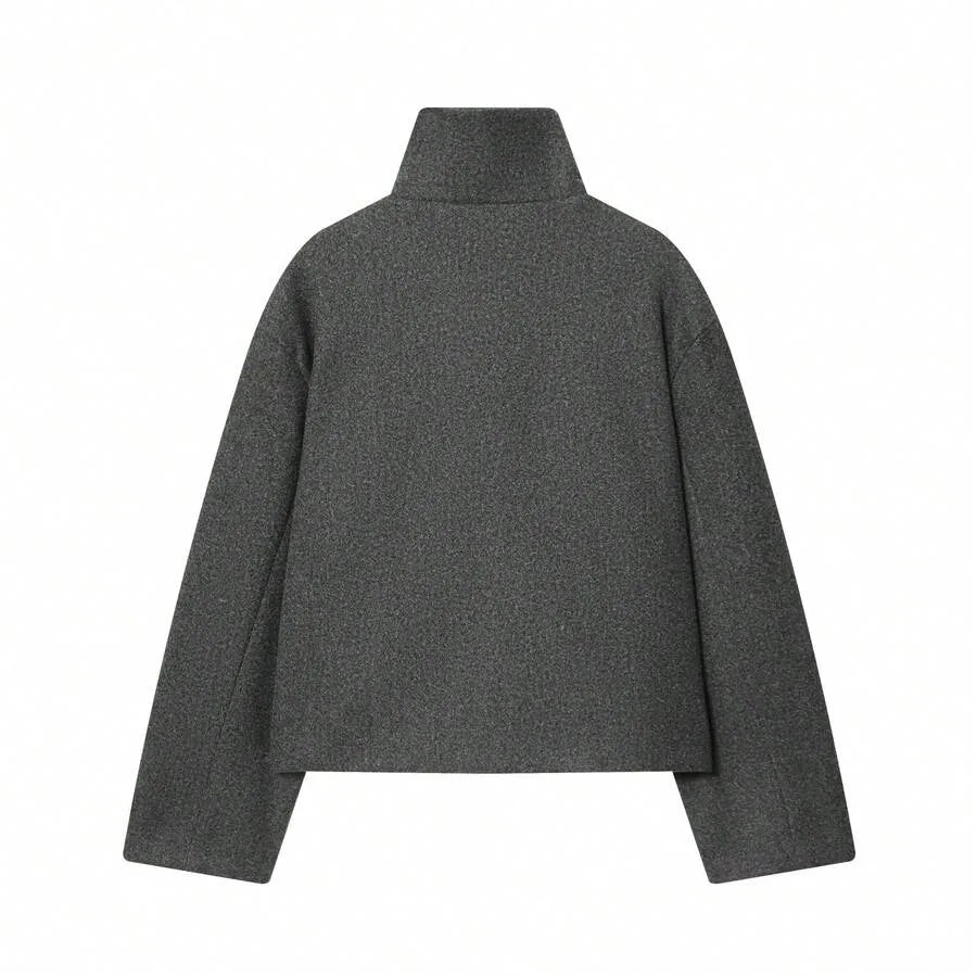 Korte Khaki Dames Jas Met Opstaande Kraag