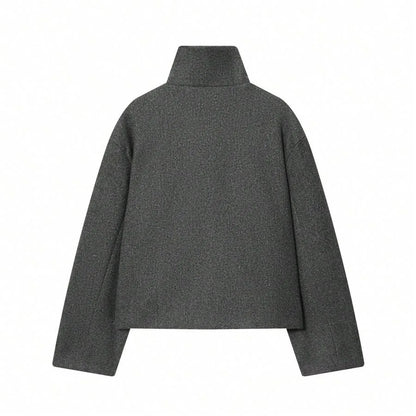 Korte Khaki Dames Jas Met Opstaande Kraag