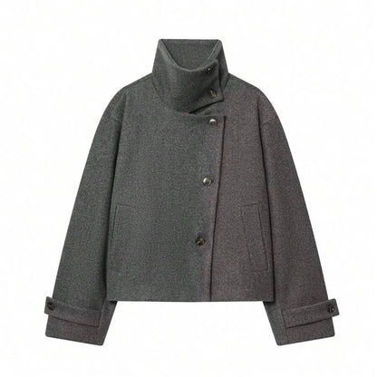 Korte Khaki Dames Jas Met Opstaande Kraag