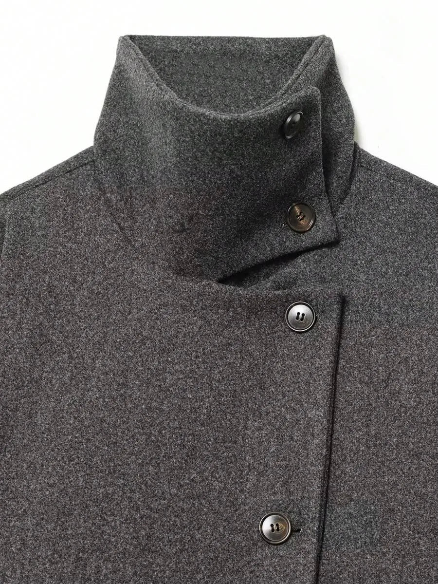 Korte Khaki Dames Jas Met Opstaande Kraag