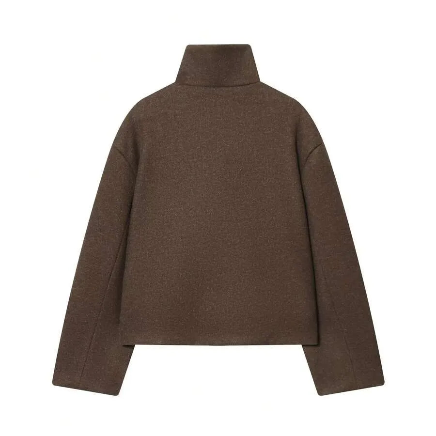 Korte Khaki Dames Jas Met Opstaande Kraag