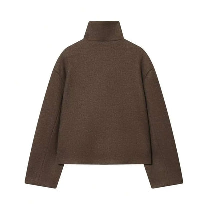 Korte Khaki Dames Jas Met Opstaande Kraag