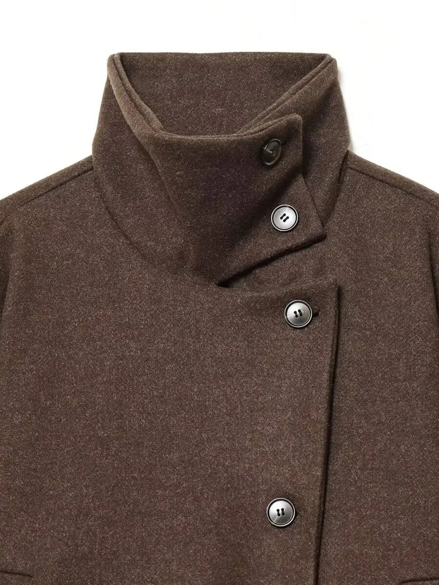 Korte Khaki Dames Jas Met Opstaande Kraag