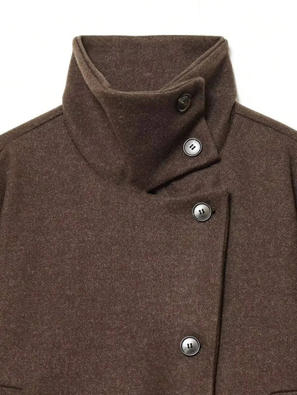Korte Khaki Dames Jas Met Opstaande Kraag