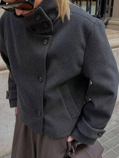 Korte Khaki Dames Jas Met Opstaande Kraag