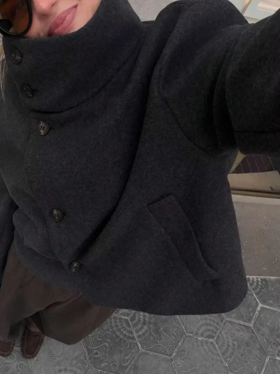 Korte Khaki Dames Jas Met Opstaande Kraag