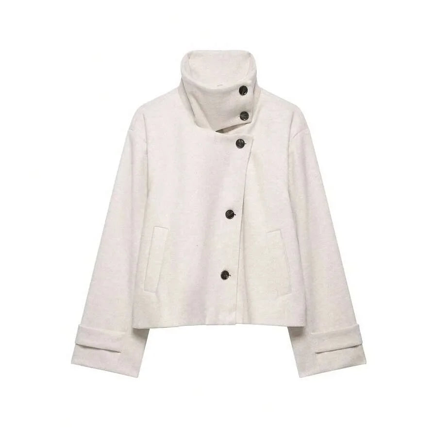 Korte Khaki Dames Jas Met Opstaande Kraag
