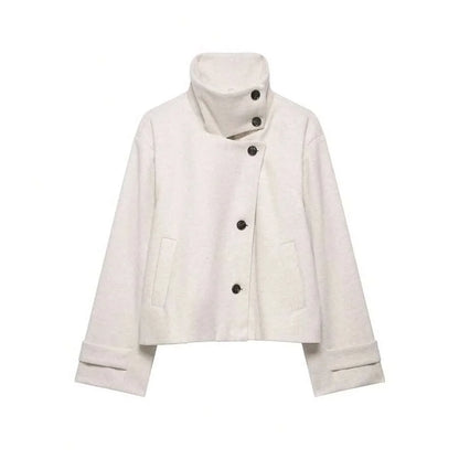 Korte Khaki Dames Jas Met Opstaande Kraag
