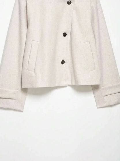 Korte Khaki Dames Jas Met Opstaande Kraag