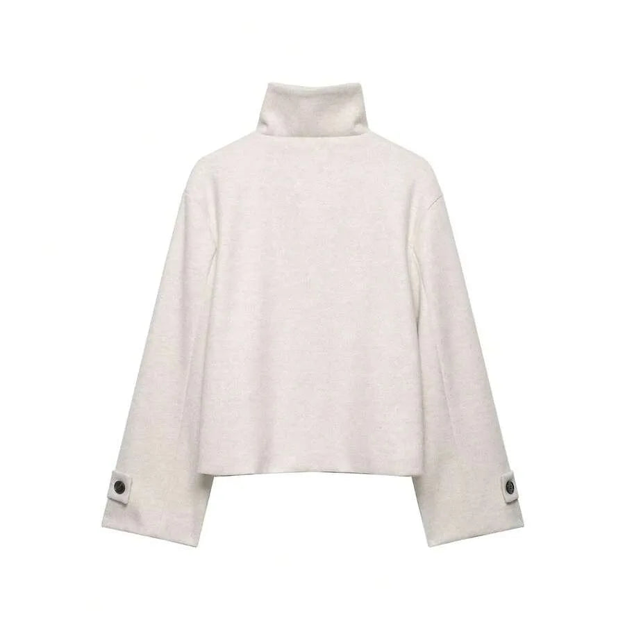 Korte Khaki Dames Jas Met Opstaande Kraag